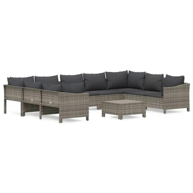 vidaXL 10-Tlg Garten-Lounge-Set mit Kissen Grau Poly Rattan 3187305