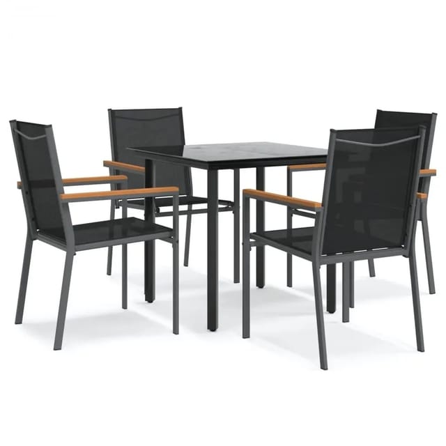 vidaXL 5-Tlg Garten-Essgruppe Schwarz Textilene und Stahl 3187042