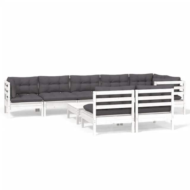 vidaXL 9-Tlg Garten-Lounge-Set mit Kissen Weiß Kiefer Massivholz 3096461