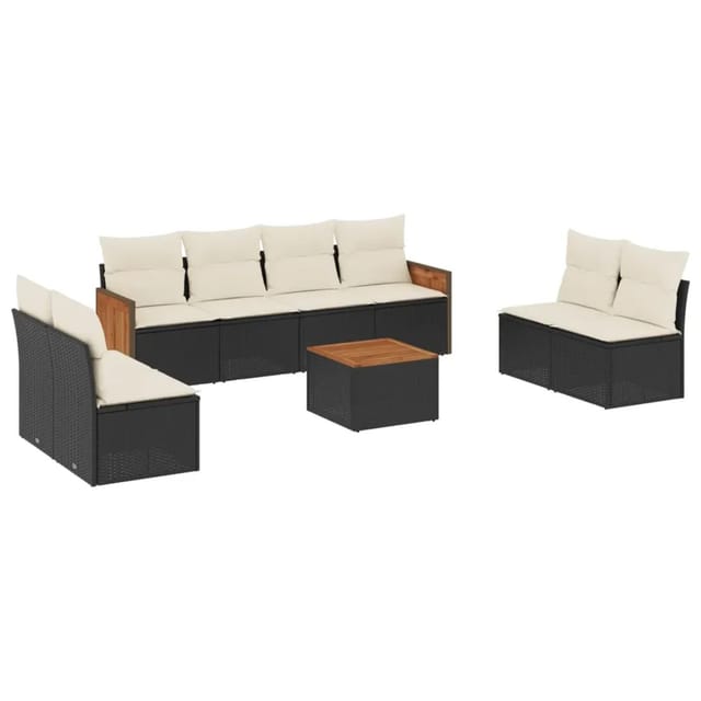 vidaXL 9-Tlg Garten-Sofagarnitur mit Kissen Schwarz Poly Rattan 3227575