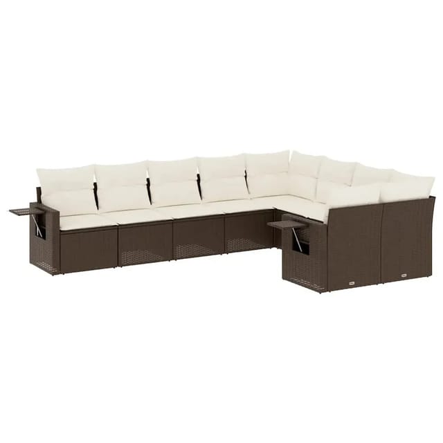 vidaXL 9-Tlg Garten-Sofagarnitur mit Kissen Braun Poly Rattan 3220642