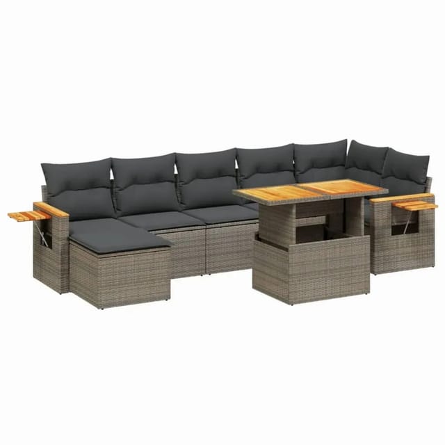 vidaXL 8-Tlg Garten-Sofagarnitur mit Kissen Grau Poly Rattan 3273629
