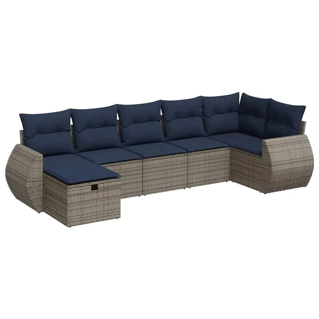 vidaXL 7-Tlg Garten-Sofagarnitur mit Kissen Grau Poly Rattan 3325607