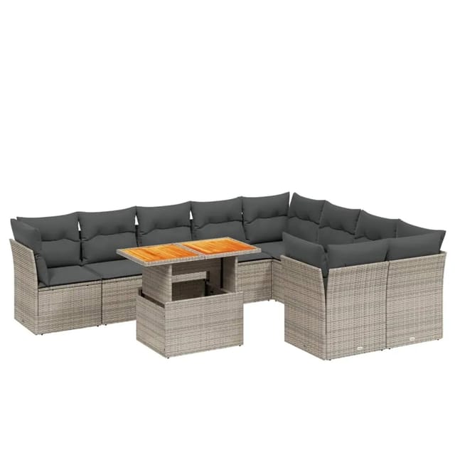 vidaXL 10-Tlg Garten-Sofagarnitur mit Kissen Grau Poly Rattan 3271011