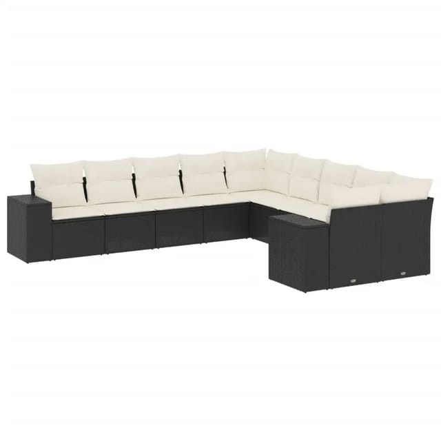 vidaXL 10-Tlg Garten-Sofagarnitur mit Kissen Schwarz Poly Rattan 3223105