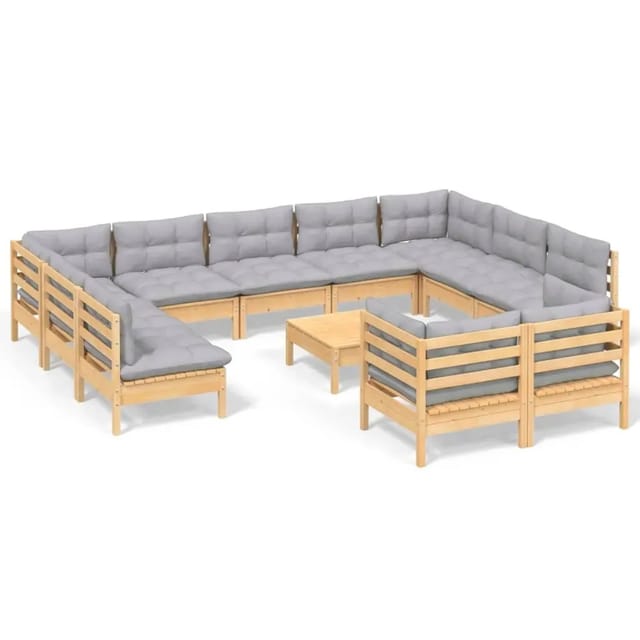 vidaXL 12-Tlg Garten-Lounge-Set mit Grauen Kissen Kiefer Massivholz 3097264