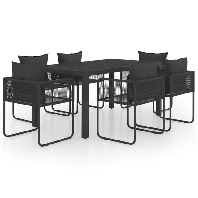 vidaXL 7-Tlg Garten-Essgruppe PVC Rattan Schwarz 3060103