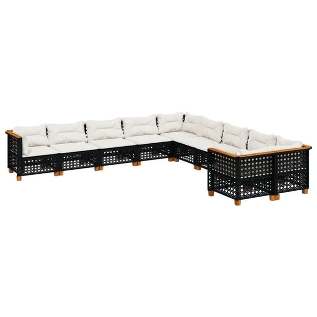 vidaXL 10-Tlg Garten-Sofagarnitur mit Kissen Schwarz Poly Rattan 3262046