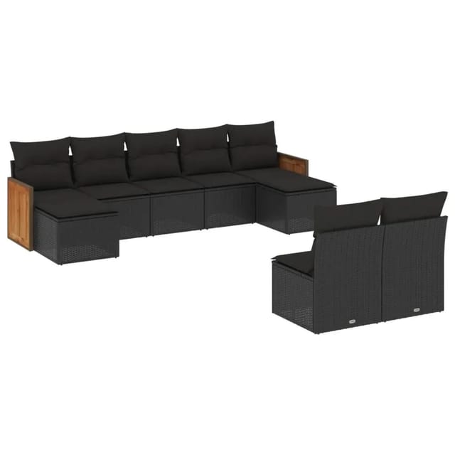 vidaXL 9-Tlg Garten-Sofagarnitur mit Kissen Schwarz Poly Rattan 3228050