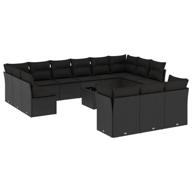 vidaXL 14-Tlg Garten-Sofagarnitur mit Kissen Schwarz Poly Rattan 3250294