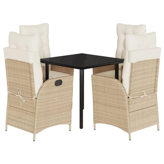 vidaXL 5-Tlg Garten-Essgruppe mit Kissen Beige Poly Rattan 3213442
