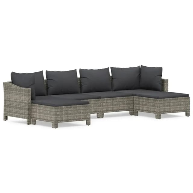 vidaXL 6-Tlg Garten-Lounge-Set mit Kissen Grau Poly Rattan 3187295