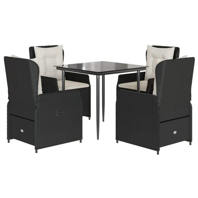 vidaXL 5-Tlg Garten-Essgruppe mit Kissen Schwarz Poly Rattan 3262827