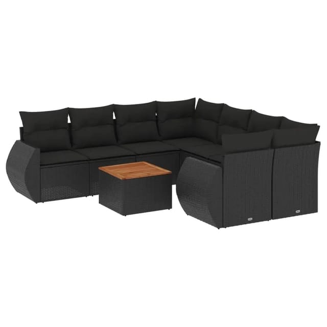 vidaXL 9-Tlg Garten-Sofagarnitur mit Kissen Schwarz Poly Rattan 3257259
