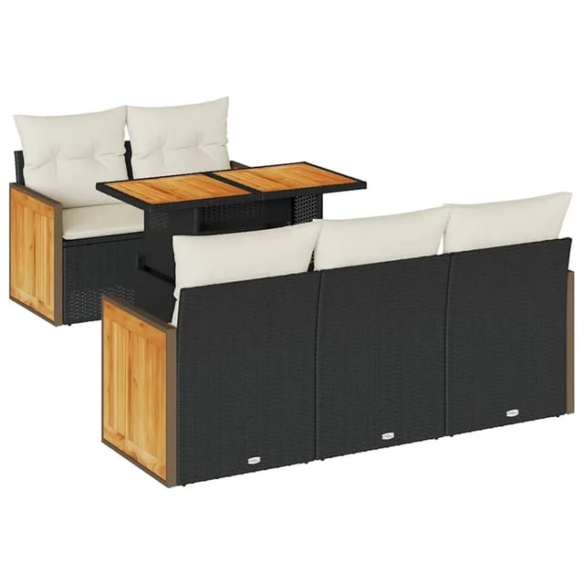 vidaXL 6-Tlg Garten-Sofagarnitur mit Kissen Schwarz Poly Rattan 3327661