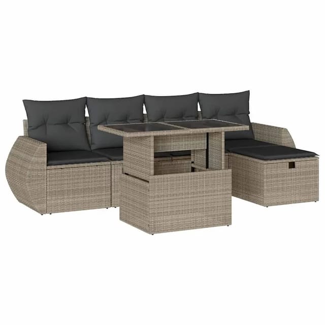 vidaXL 6-Tlg Garten-Sofagarnitur mit Kissen Hellgrau Poly Rattan 3275132