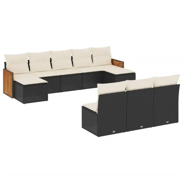 vidaXL 10-Tlg Garten-Sofagarnitur mit Kissen Schwarz Poly Rattan 3228065