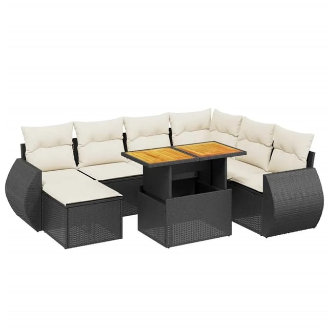vidaXL 8-Tlg Garten-Sofagarnitur mit Kissen Schwarz Poly Rattan 3275828