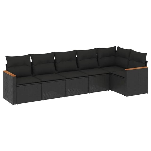vidaXL 6-Tlg Garten-Sofagarnitur mit Kissen Schwarz Poly Rattan 3225985