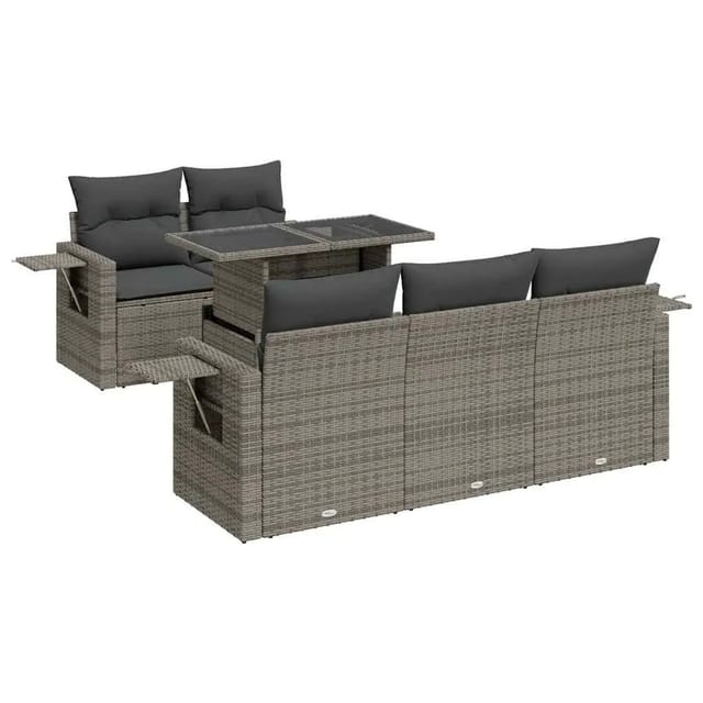 vidaXL 6-Tlg Garten-Sofagarnitur mit Kissen Grau Poly Rattan 3326411