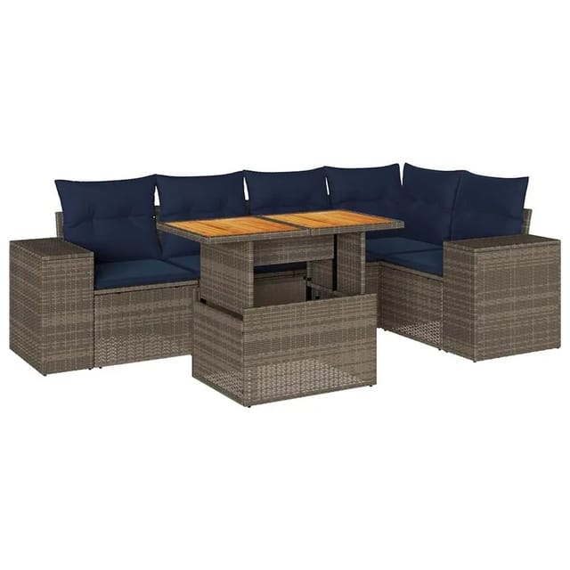 vidaXL 6-Tlg Garten-Sofagarnitur mit Kissen Grau Poly Rattan 3327379