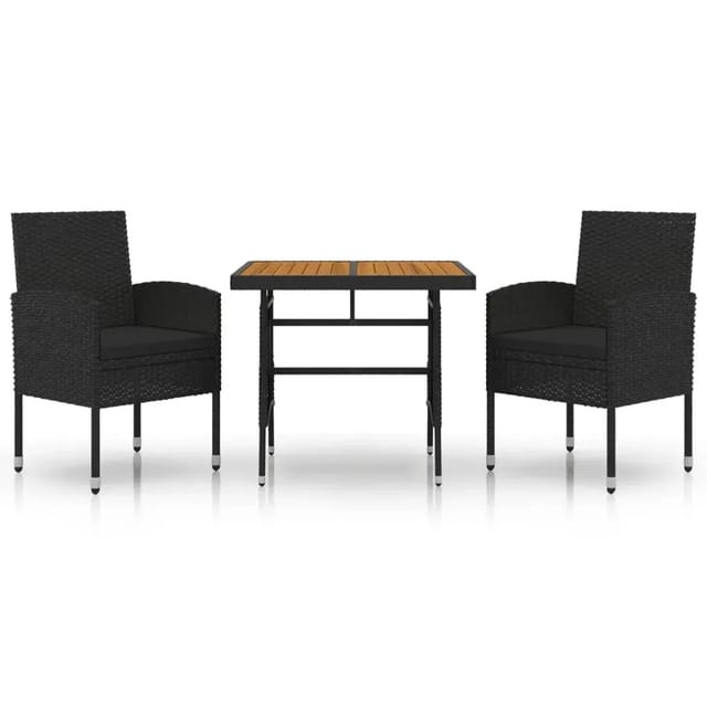 vidaXL 3-Tlg Garten-Essgruppe Poly Rattan Schwarz 3120089