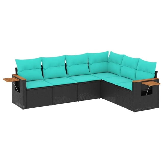vidaXL 6-Tlg Garten-Sofagarnitur mit Kissen Schwarz Poly Rattan 3226841