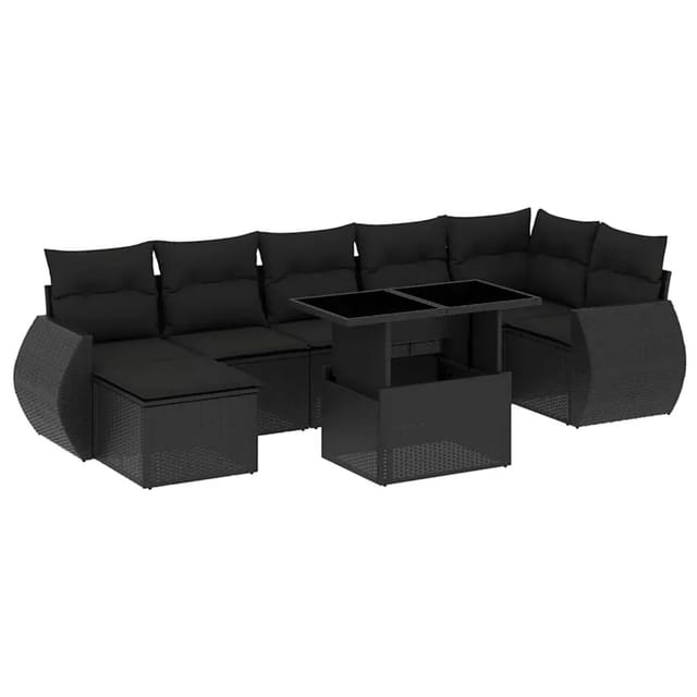 vidaXL 8-Tlg Garten-Sofagarnitur mit Kissen Schwarz Poly Rattan 3268685