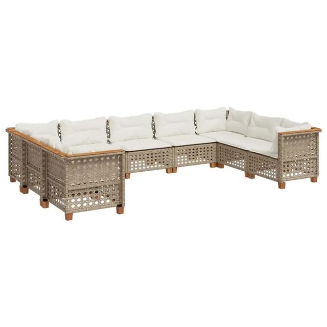 vidaXL 9-Tlg Garten-Sofagarnitur mit Kissen Beige Poly Rattan 3261982