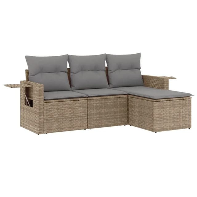 vidaXL 4-Tlg Garten-Sofagarnitur mit Kissen Beige Poly Rattan 3252406
