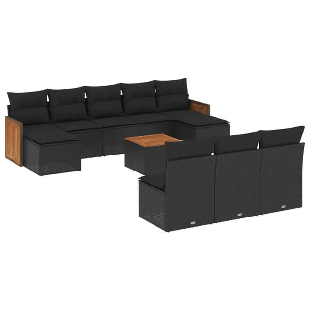vidaXL 11-Tlg Garten-Sofagarnitur mit Kissen Schwarz Poly Rattan 3228071