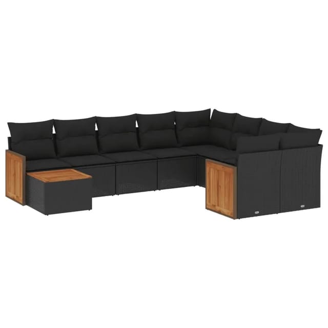 vidaXL 10-Tlg Garten-Sofagarnitur mit Kissen Schwarz Poly Rattan 3227994
