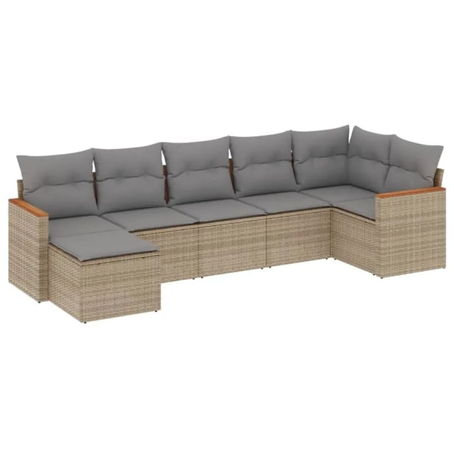 vidaXL 7-Tlg Garten-Sofagarnitur mit Kissen Beige Poly Rattan 3226192