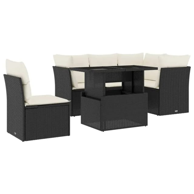 vidaXL 6-Tlg Garten-Sofagarnitur mit Kissen Schwarz Poly Rattan 3266586