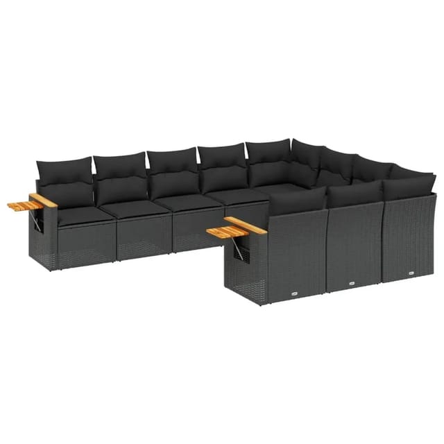 vidaXL 10-Tlg Garten-Sofagarnitur mit Kissen Schwarz Poly Rattan 3227175