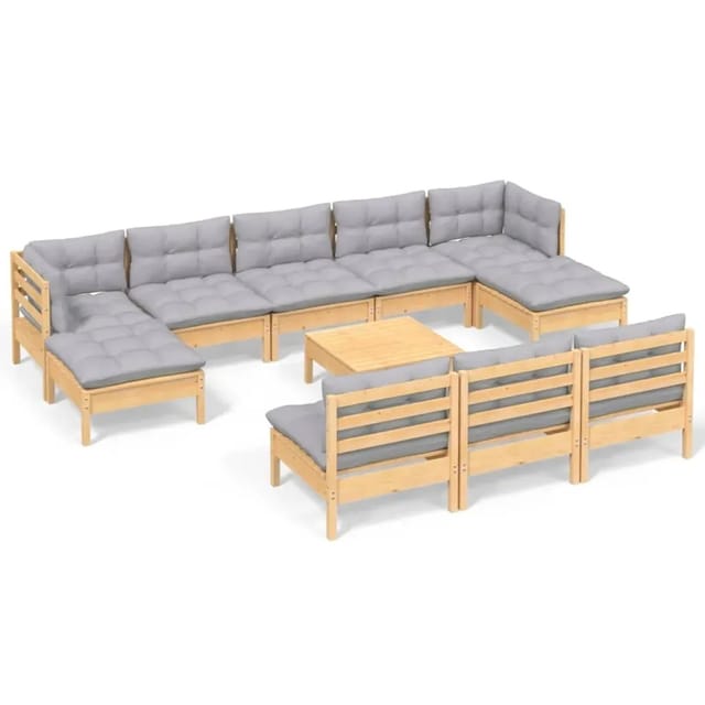 vidaXL 11-Tlg Garten-Lounge-Set mit Grauen Kissen Kiefernholz 3097120