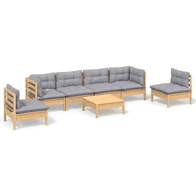 vidaXL 7-Tlg Garten-Lounge-Set mit Grauen Kissen Kiefer Massivholz 3096201