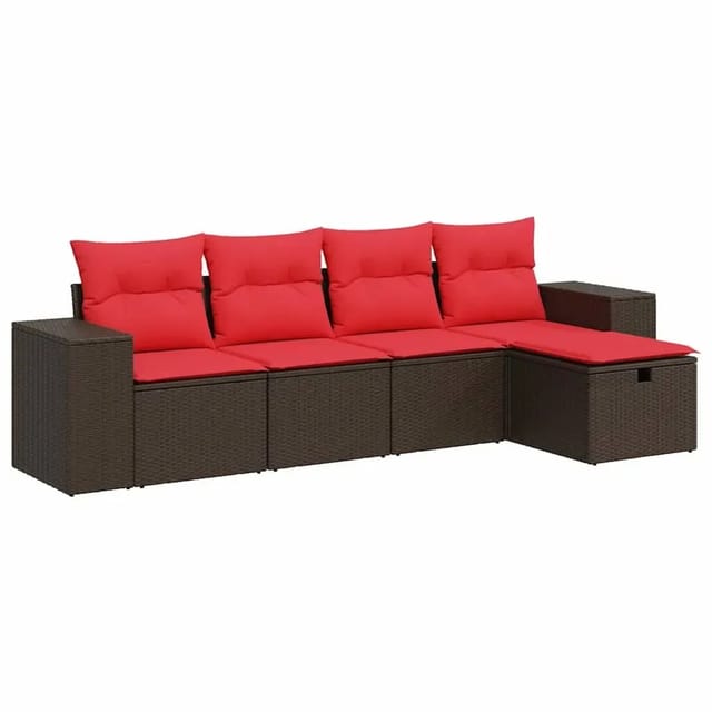 vidaXL 5-Tlg Garten-Sofagarnitur mit Kissen Braun Poly Rattan 3325670