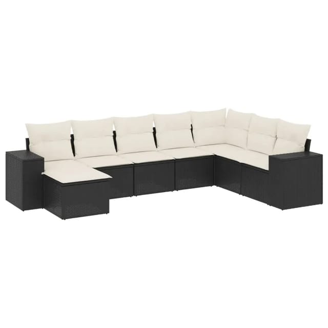 vidaXL 8-Tlg Garten-Sofagarnitur mit Kissen Schwarz Poly Rattan 3222955