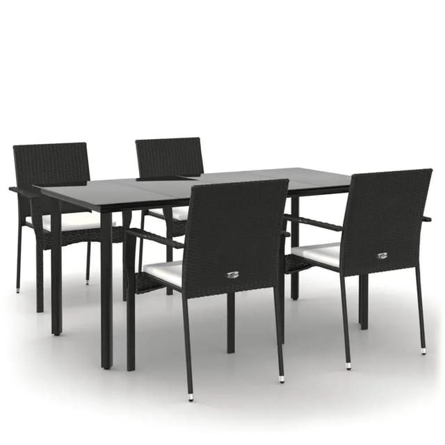 vidaXL 5-Tlg Garten-Essgruppe mit Kissen Schwarz Poly Rattan 3185134