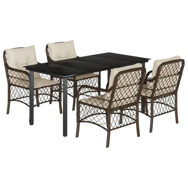 vidaXL 5-Tlg Garten-Essgruppe mit Kissen Braun Poly Rattan 3212120