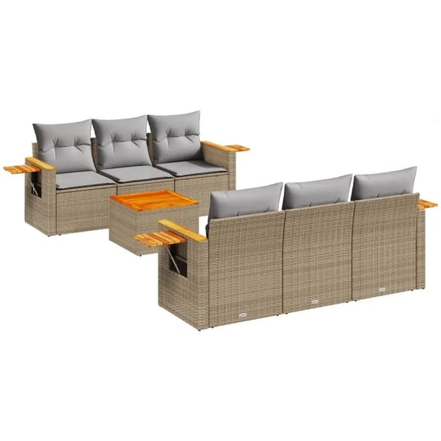 vidaXL 7-Tlg Garten-Sofagarnitur mit Kissen Beige Poly Rattan 3259035