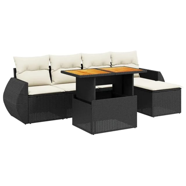 vidaXL 6-Tlg Garten-Sofagarnitur mit Kissen Schwarz Poly Rattan 3272169