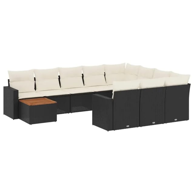 vidaXL 11-Tlg Garten-Sofagarnitur mit Kissen Schwarz Poly Rattan 3256637