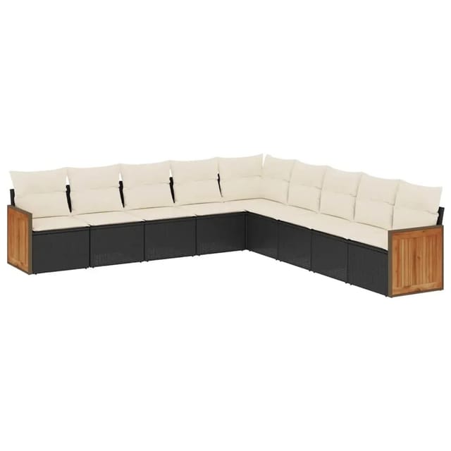 vidaXL 9-Tlg Garten-Sofagarnitur mit Kissen Schwarz Poly Rattan 3260138