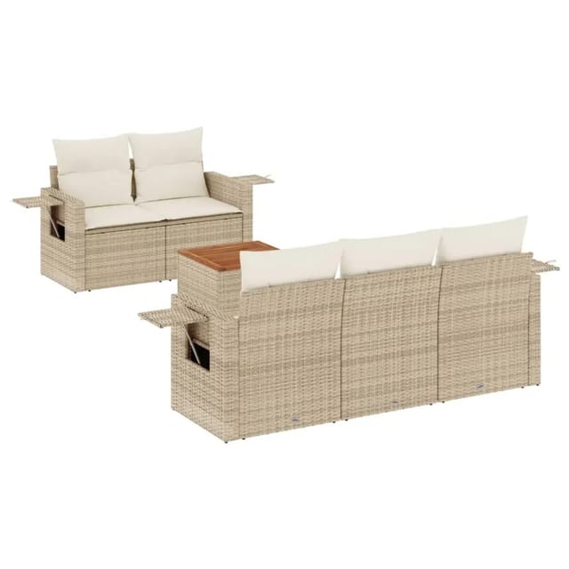 vidaXL 6-Tlg Garten-Sofagarnitur mit Kissen Beige Poly Rattan 3256779