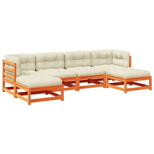 vidaXL 6-Tlg Garten-Sofagarnitur mit Kissen Wachsbraun Kiefernholz 3295819