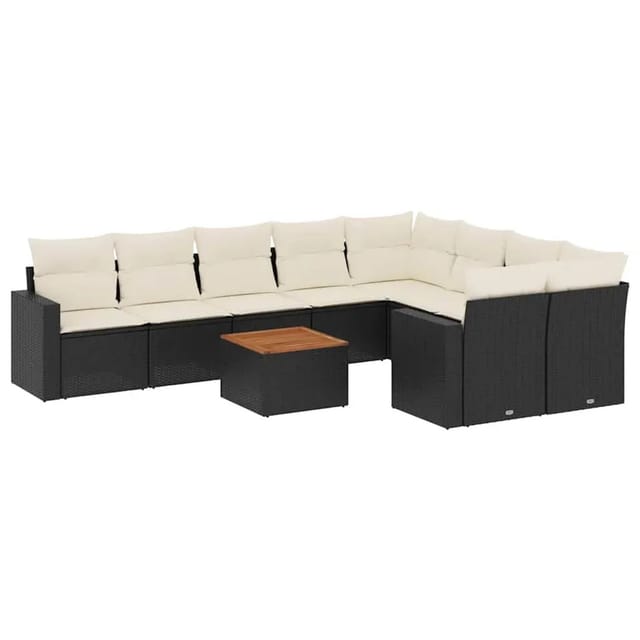 vidaXL 10-Tlg Garten-Sofagarnitur mit Kissen Schwarz Poly Rattan 3256609