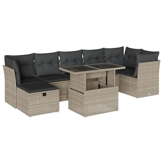 vidaXL 8-Tlg Garten-Sofagarnitur mit Kissen Hellgrau Poly Rattan 3274672