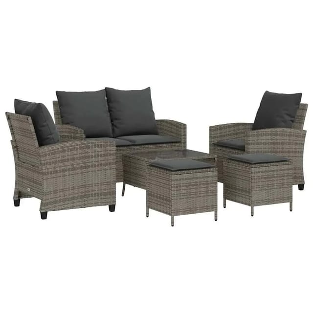 vidaXL 6-Tlg Garten-Sofagarnitur mit Kissen Grau Poly Rattan 3324579